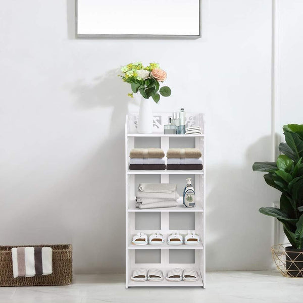 Latest ejoyous 5 tier shoes rack white wood plastic modern space saving display shoe tower free standing shoes storage organizer closet shelves holder container for home office support hold 10 pair