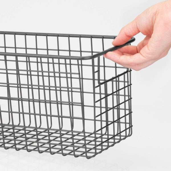 Products mdesign farmhouse decor metal wire food storage organizer bin basket with handles for kitchen cabinets pantry bathroom laundry room closets garage 12 x 6 x 6 4 pack graphite gray