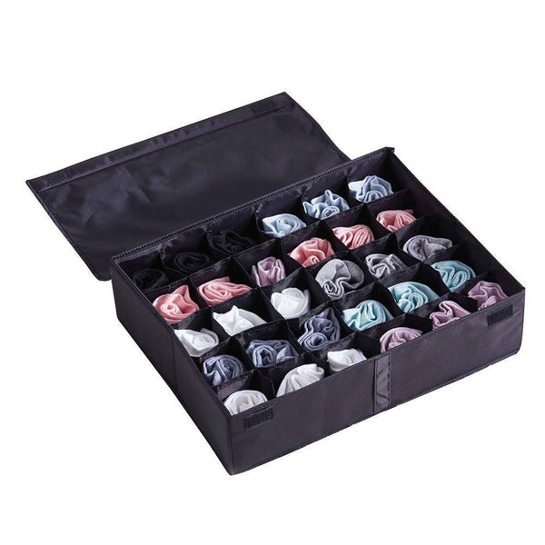 Get mifxin underwear socks storage organizer drawer divider 30 cell foldable closet drawer organizer storage box bin for socks bras underwear ties with dust moisture proof cover black