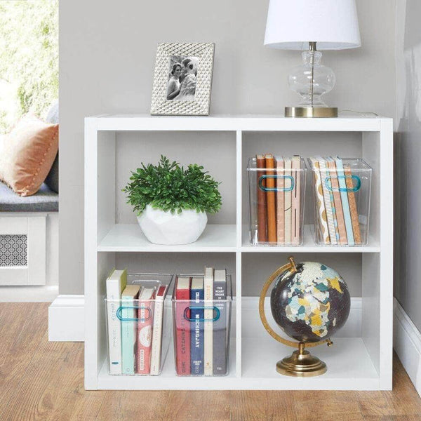 Related mdesign plastic home storage organizer bin for cube furniture shelving in office entryway closet cabinet bedroom laundry room nursery kids toy room 12 x 6 x 7 75 4 pack clear blue