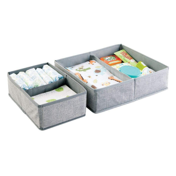Budget mdesign soft fabric dresser drawer and closet storage organizer set for child kids room nursery playroom bedroom rectangular organizer bins with textured print set of 12 gray