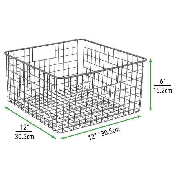 Amazon mdesign farmhouse decor metal wire food storage organizer bin basket with handles for kitchen cabinets pantry bathroom laundry room closets garage 12 x 12 x 6 4 pack graphite gray