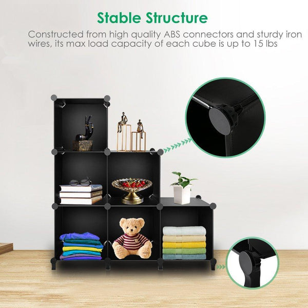 Products cube storage 6 cube bookshelf closet organizer storage shelves cubes organizer plastic bookcase for bedroom living room office black