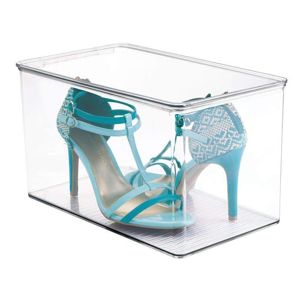Shop here mdesign stackable closet plastic storage bin box with lid container for organizing mens and womens shoes booties pumps sandals wedges flats heels and accessories 7 high 6 pack clear