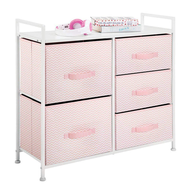 Amazon best mdesign wide dresser storage tower furniture metal frame wood top easy pull fabric bins organizer for kids bedroom hallway entryway closets dorm chevron print 5 drawers pink white