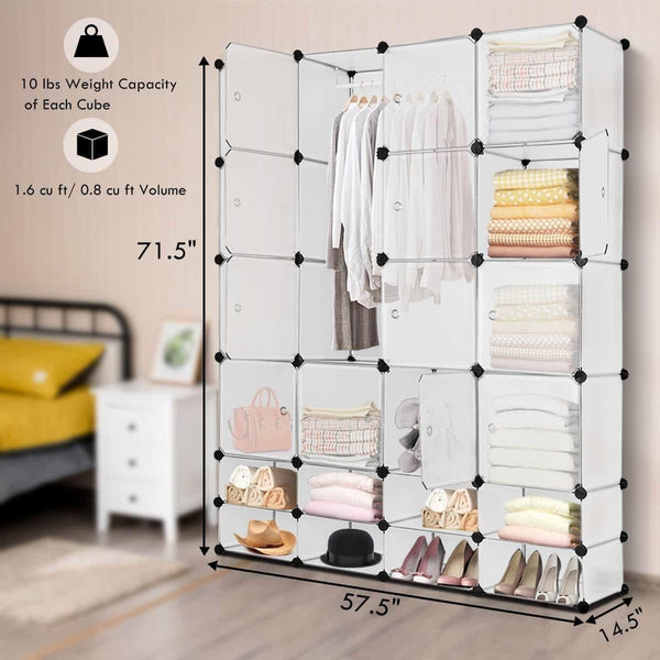 Select nice tangkula portable clothes closet wardrobe bedroom armoire diy storage organizer closet with doors 16 cubes and 8 shoe racks