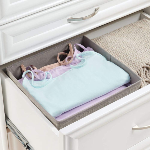 Great mdesign soft fabric closet storage organizer holder cube bin box open top front handle for closet bedroom bathroom entryway office textured print 10 pack linen tan