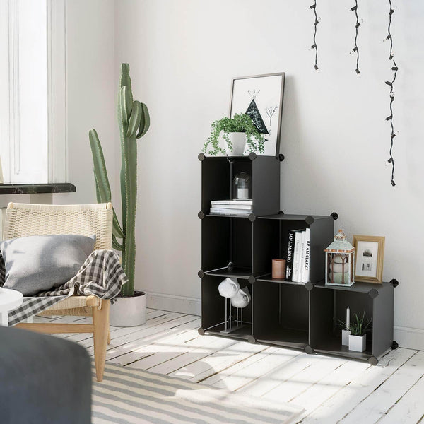 Heavy duty songmics cube storage organizer 6 cube closet storage shelves diy plastic closet cabinet modular bookcase storage shelving for bedroom living room office black with rubber hammer black ulpc06h