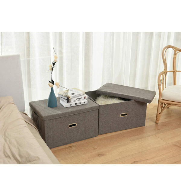 Storage polecasa storage bins with lid 2 pack removable lid collapsible stackable linen fabric storage cubes boxes containers organizer basket for home office bedroom closet and shelveslarge 38l