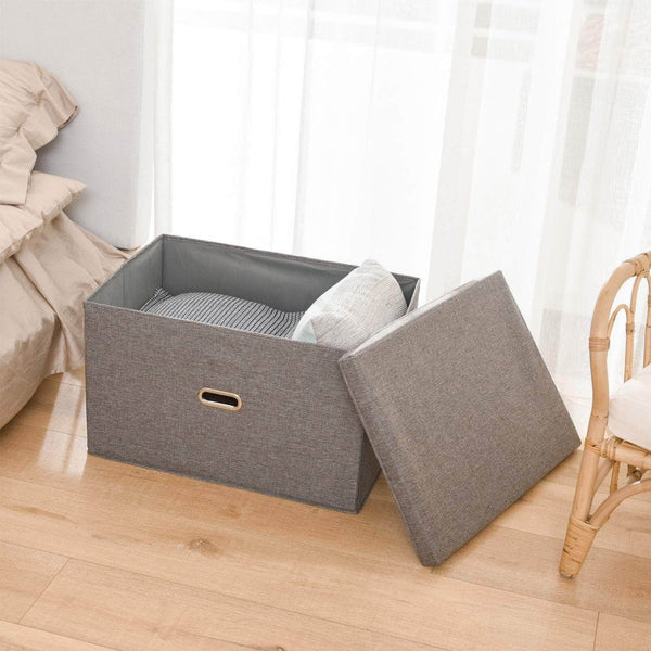 Select nice polecasa storage bins with lid 2 pack removable lid collapsible stackable linen fabric storage cubes boxes containers organizer basket for home office bedroom closet and shelveslarge 38l