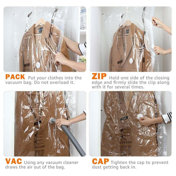 Shop taili hanging vacuum space saver bags for clothes 4 pack long 53x27 6 inches vacuum seal storage bag clothing bags for suits dress coats or jackets closet organizer and storage