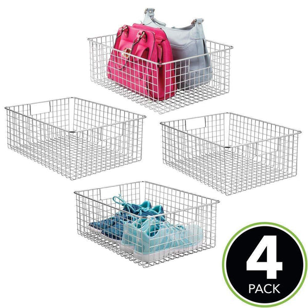 Discover mdesign large farmhouse metal wire storage basket bin box with handles for organizing closets shelves and cabinets in bedrooms bathrooms entryways and hallways 16 x 12 x 6 4 pack chrome