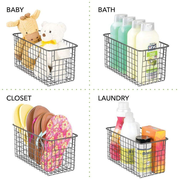 Purchase mdesign farmhouse decor metal wire food storage organizer bin basket with handles for kitchen cabinets pantry bathroom laundry room closets garage 12 x 6 x 6 4 pack graphite gray