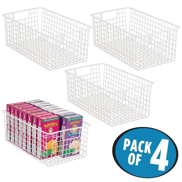 Amazon best mdesign farmhouse decor metal wire food organizer storage bin basket with handles for kitchen cabinets pantry bathroom laundry room closets garage 16 x 9 x 6 in 4 pack matte white