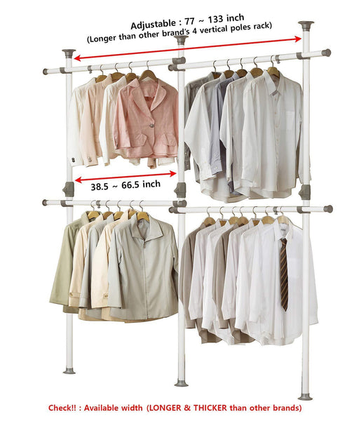 Top rated prince hanger one touch double 2 tier adjustable hanger holds 80kg176lb per horizontal bar clothing rack closet organizer 38mm vertical pole heavy duty garment rack phus 0033
