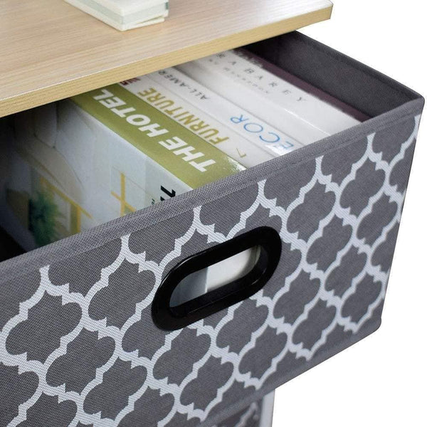 Try wide dresser storage tower 5 drawer chest sturdy steel frame wood top easy pull fabric bins organizer unit for bedroom playroom entryway closets lantern printing gray white