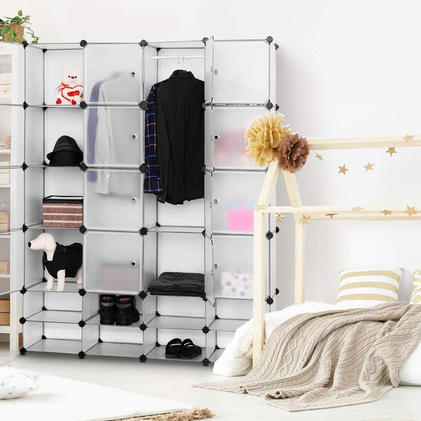 Save tangkula portable clothes closet wardrobe bedroom armoire diy storage organizer closet with doors 16 cubes and 8 shoe racks