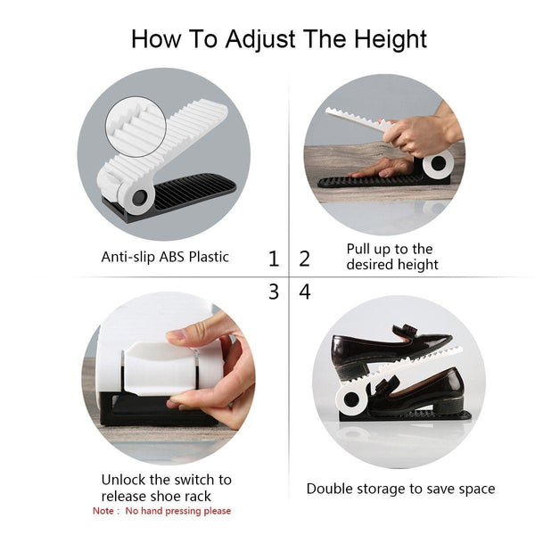 Try lovne 18 pairs adjustable double shoe rack organizer shoe slots space saver free standing shoe rack for closet shoes holder for boot high heels sneaker sandals slipper black white