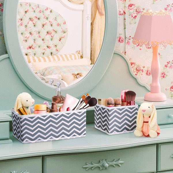 On amazon storage bins ispecle foldable cloth storage cubes drawer organizer closet underwear box storage baskets containers drawer dividers for bras socks scarves cosmetics set of 6 grey chevron pattern