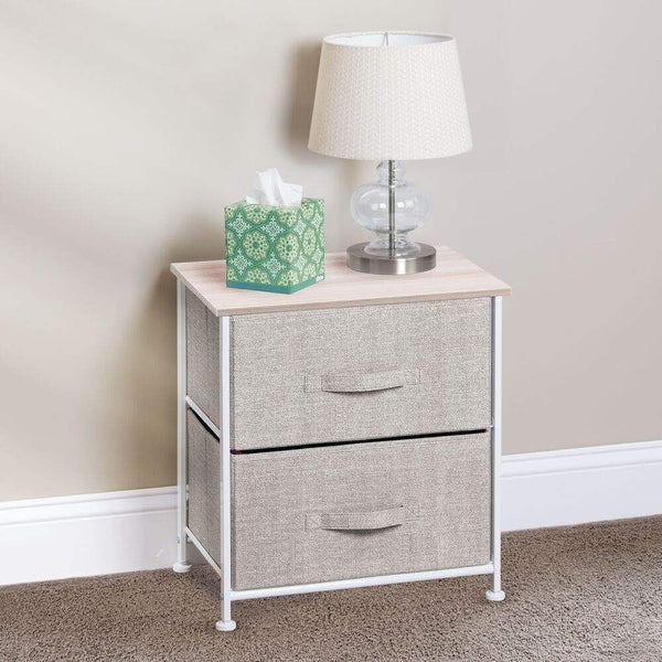 Online shopping mdesign end table night stand storage tower sturdy steel frame wood top easy pull fabric bins organizer unit for bedroom hallway entryway closets textured print 2 drawers linen natural