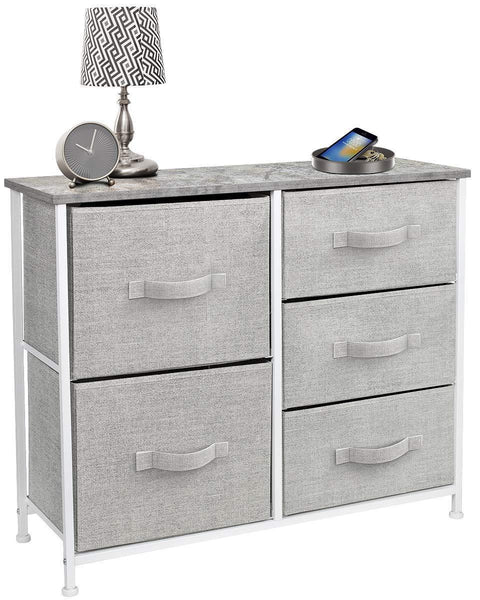 Organize with sorbus dresser with 5 drawers furniture storage tower unit for bedroom hallway closet office organization steel frame wood top easy pull fabric bins gray