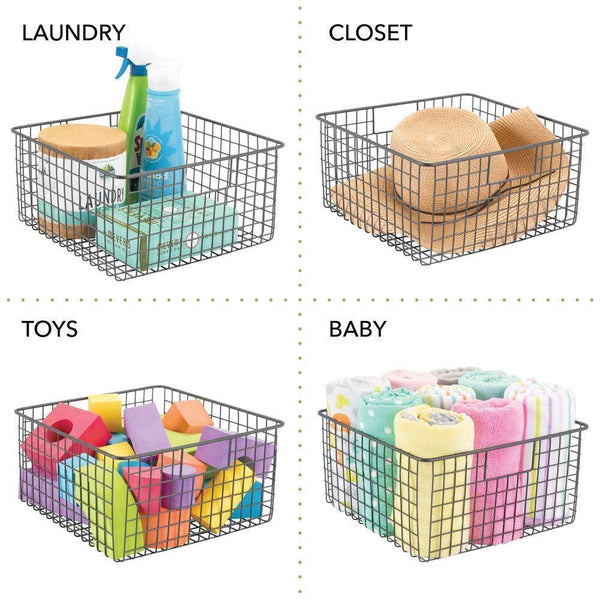 Best mdesign farmhouse decor metal wire food storage organizer bin basket with handles for kitchen cabinets pantry bathroom laundry room closets garage 12 x 12 x 6 4 pack graphite gray