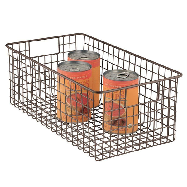 Featured mdesign farmhouse decor metal wire food organizer storage bin basket with handles for kitchen cabinets pantry bathroom laundry room closets garage 16 x 9 x 6 in 8 pack bronze