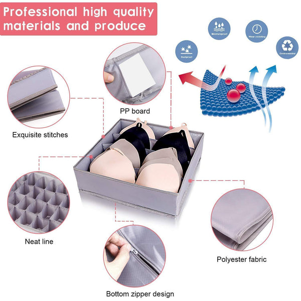 Save on drawer organizer dresser drawer organizer divider washable large bra sock underwear tie cloth organizer foldable closet storage box drawer polyester fabric for baby cloth panties belts set of 4 gray