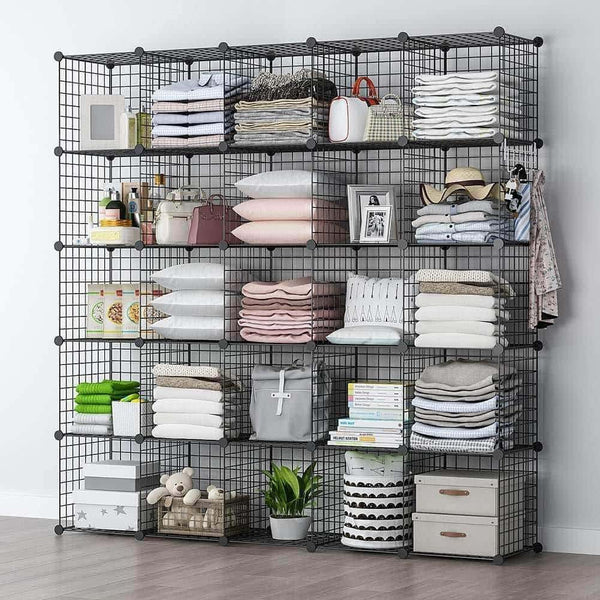 Shop yozo modular wire cube storage wardrobe closet organizer metal rack book shelf multifuncation shelving unit 25 cubes depth 14 inches black