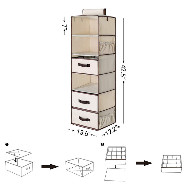 Save on storageworks 6 shelf hanging closet organizer foldable closet hanging shelves with 2 drawers 1 underwear socks drawer 42 5h x 13 6w x 12 2d