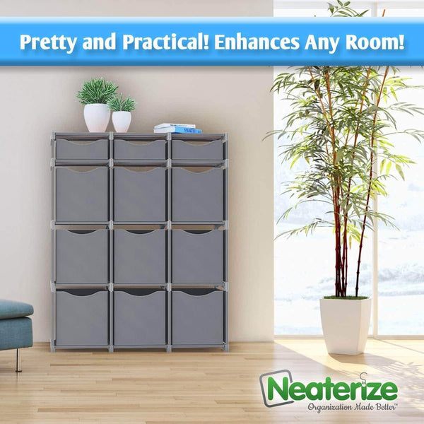 Discover neaterize 12 cube organizer set of storage cubes included diy cubby organizer bins cube shelves ladder storage unit shelf closet organizer for bedroom playroom livingroom office grey