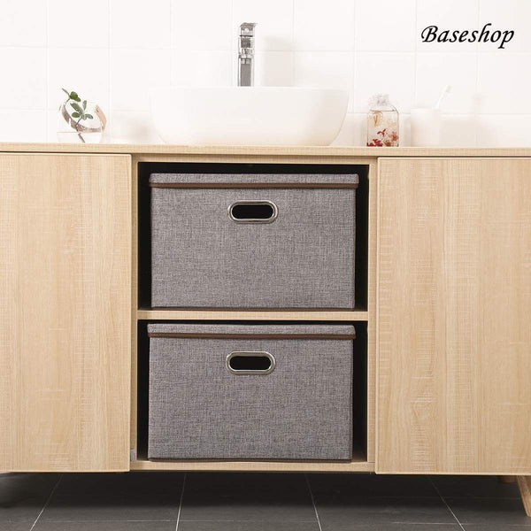 Home storage container organizer bin collapsible large foldable linen fabric gray box with removable lid and handles for home baby office nursery closet bedroom living room no peculiar smell 1 pack