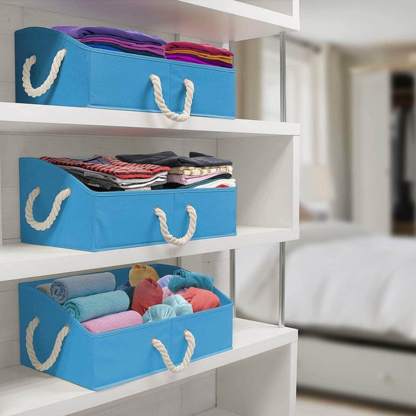 Discover sorbus trapezoid storage bin box basket set foldable with cotton rope carry handles great for closet clothes linens toys nursery non woven fabric trapezoid bin blue