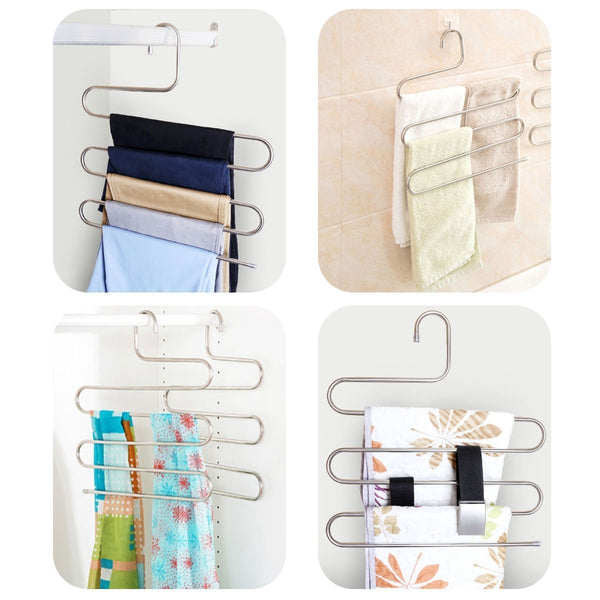 Storage organizer doiown pants hangers s shape stainless steel clothes hangers space saving hangers closet organizer for pants jeans scarf5 layers 10pcs