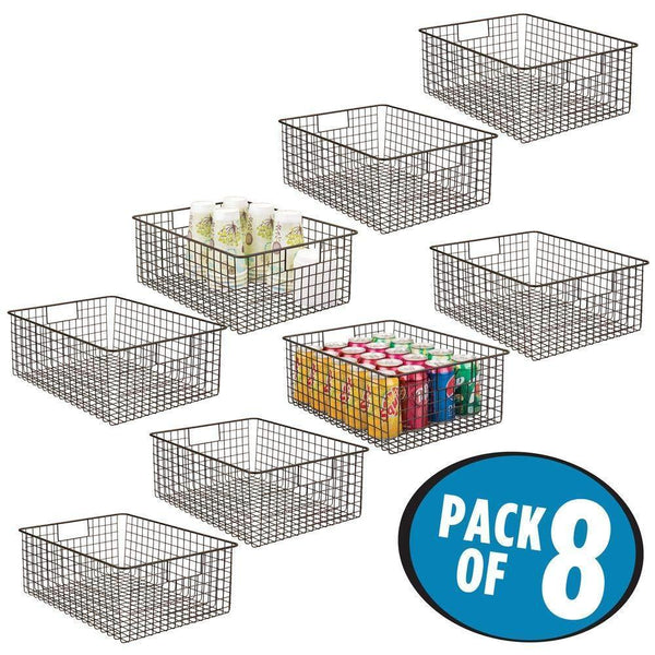 Save mdesign farmhouse decor metal wire food organizer storage bin baskets with handles for kitchen cabinets pantry bathroom laundry room closets garage 8 pack bronze