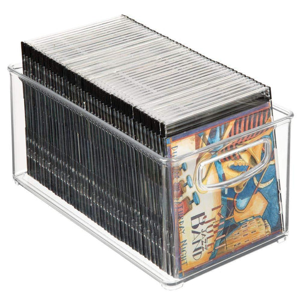 Latest mdesign plastic stackable household storage organizer container bin box with handles for media consoles closets cabinets holds dvds video games gaming accessories head sets 4 pack clear