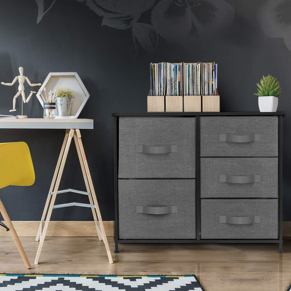 Great sorbus dresser with 5 drawers furniture storage tower unit for bedroom hallway closet office organization steel frame wood top easy pull fabric bins black charcoal
