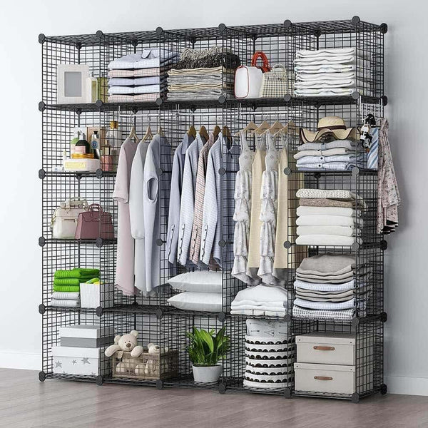 Shop for yozo modular wire cube storage wardrobe closet organizer metal rack book shelf multifuncation shelving unit 25 cubes depth 14 inches black