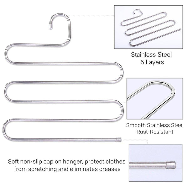 Results 8 pack multi pants hangers rack for closet organization star fly stainless steel s shape 5 layer clothes hangers for space saving storage