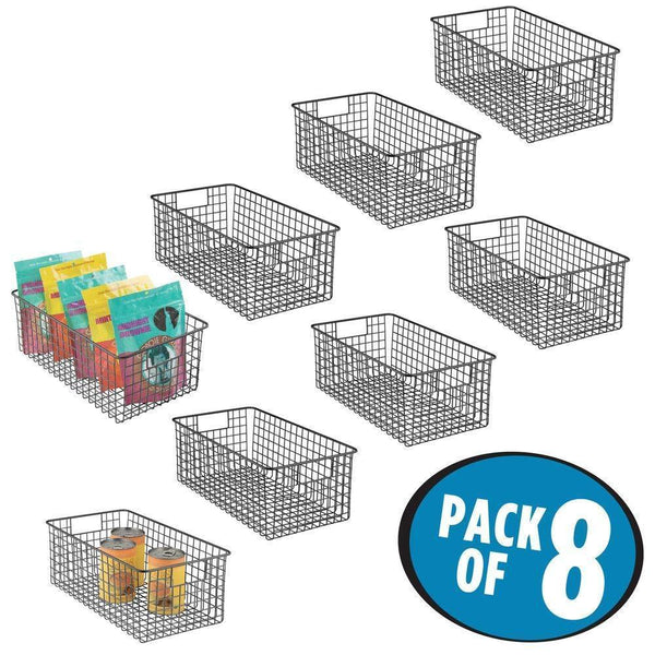 Cheap mdesign farmhouse decor metal wire food organizer storage bin basket with handles for kitchen cabinets pantry bathroom laundry room closets garage 16 x 9 x 6 in 8 pack matte black