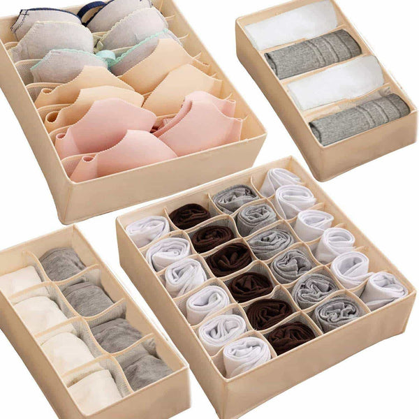 The best xitangou set of 4 flodable drawer organiser collapsible closet divider for underwear bras neck ties handkerchiefs beige