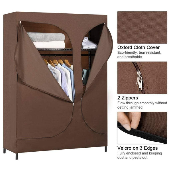 Related langria heavy duty wire shelving garment rack clothes rack portable clothes closet wardrobe compact zip closet extra large wardrobe storage rack organizer hanging rod capacity 420 lbs dark brown