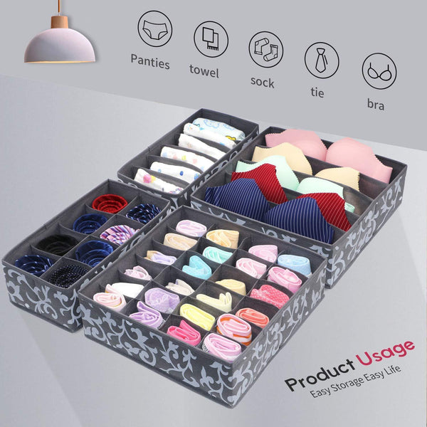 Online shopping onlyeasy set of 4 closet underwear organizer drawer dividers foldable cloth storage boxes for bras socks underwears briefs ties scarves grey classic mnclss4p