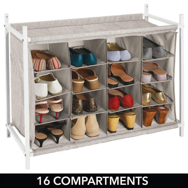 Organize with mdesign soft fabric shoe rack holder organizer 16 cube storage shelf for closet entryway mudroom garage kids playroom metal frame easy assembly closet organization linen white