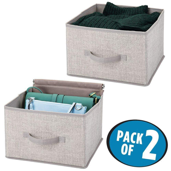 Shop mdesign soft fabric closet storage organizer holder cube bin box open top front handle for closet bedroom bathroom entryway office textured print 2 pack linen tan
