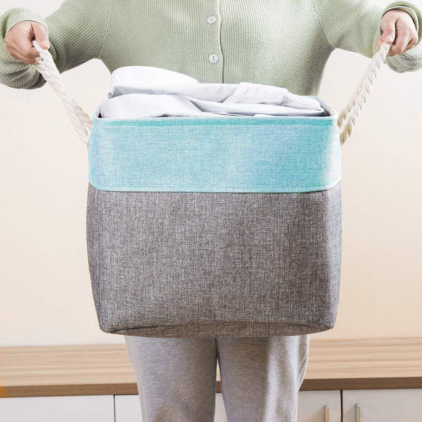 Purchase prandom large foldable cube storage baskets bins 13x13 inch 3 pack fabric linen collapsible storage bins cubes drawer with cotton handles organizer for shelf toy nursery closet bedroomgray blue