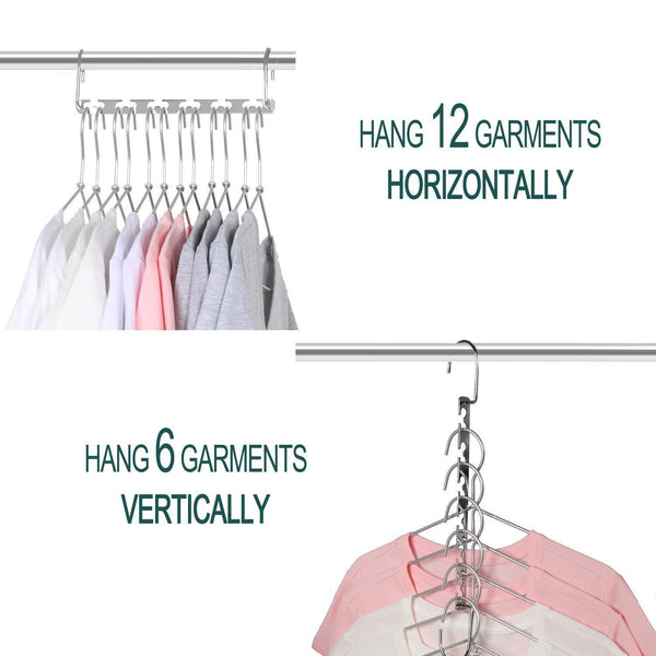 Get meetu space saving hangers wonder multifunctional clothes hangers stainless steel 6x2 slots magic hanger cascading hanger updated hook design closet organizer hanger pack of 12