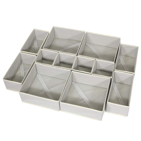 Heavy duty diommell foldable cloth storage box closet dresser drawer organizer fabric baskets bins containers divider with drawers for baby clothes underwear bras socks lingerie clothing set of 12 grey 444