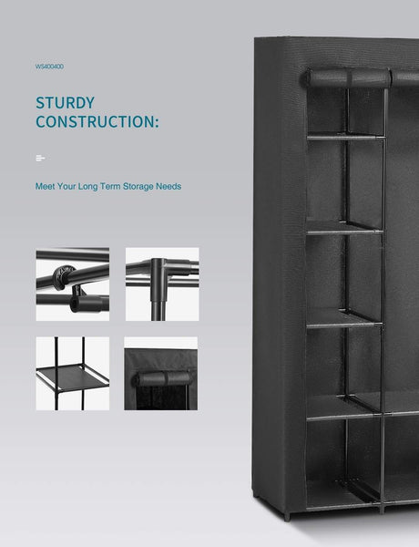 Heavy duty aoou closet organizer wardrobe closet portable closet closet organizers and storage with non woven fabric easy to assemble 56 x 18 5 x 66 inches black