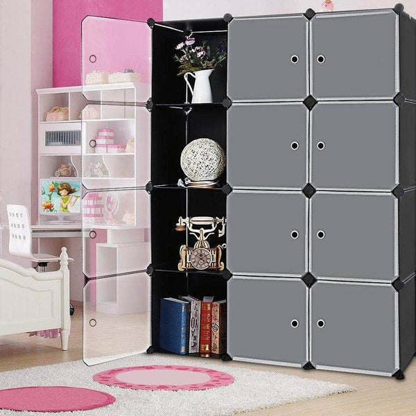 Heavy duty robolife 12 cubes organizer diy closet organizer shelving storage cabinet transparent door wardrobe for clothes shoes toys